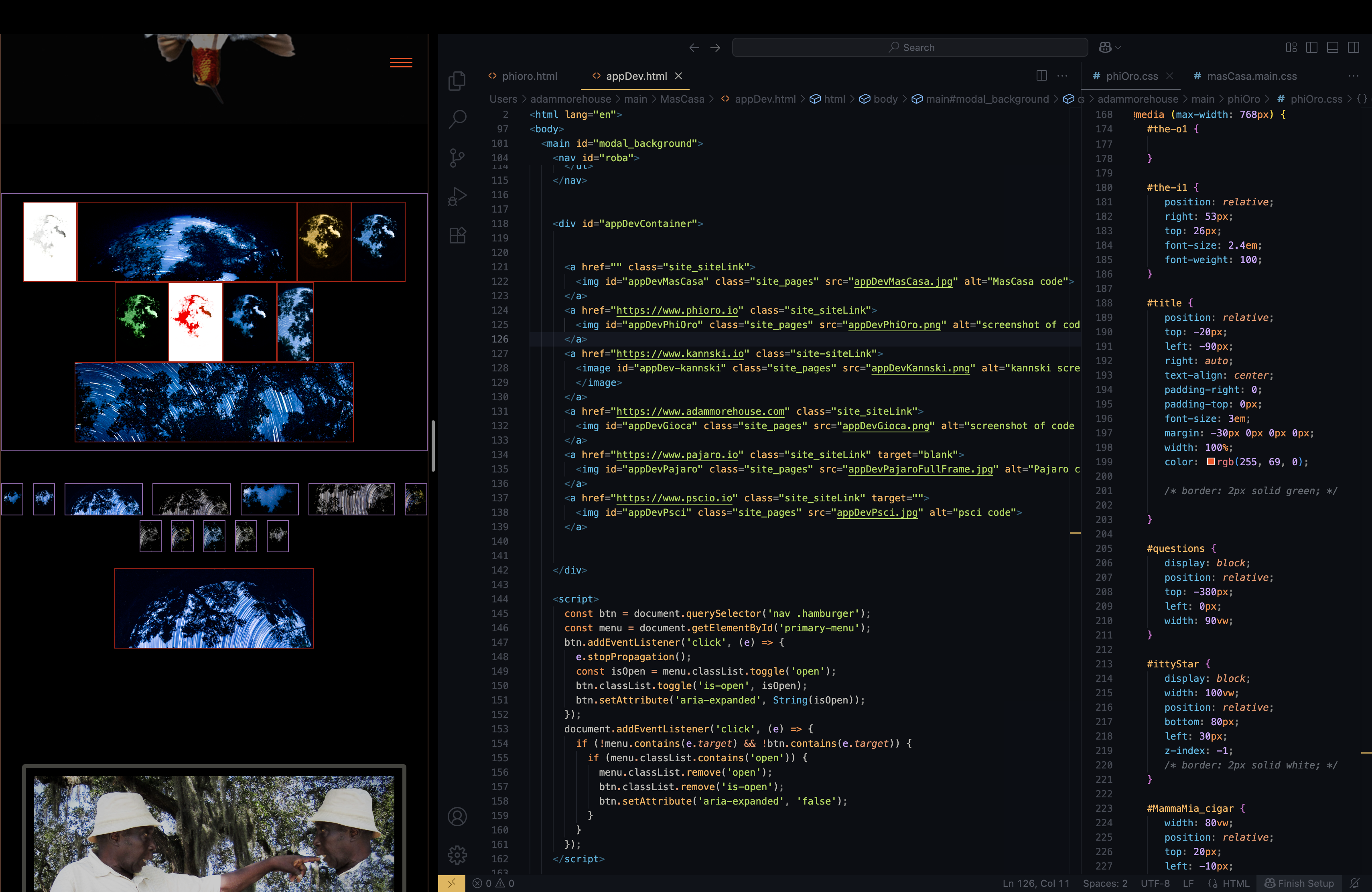 screenshot of code next to site